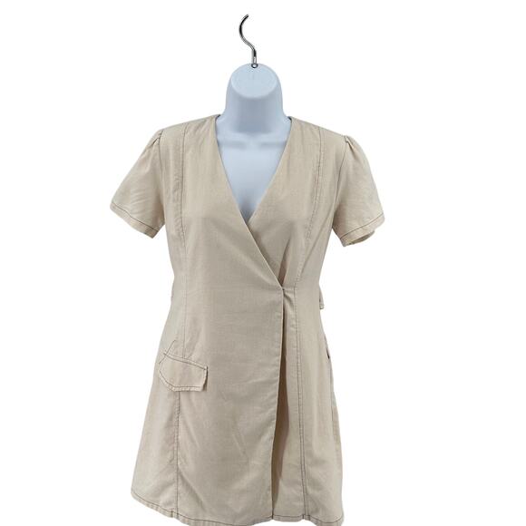 Sugar + Lips Harbor Shift Wrap Dress Women's XS Cream Short Sleeve V-neck Belted - Picture 1 of 12